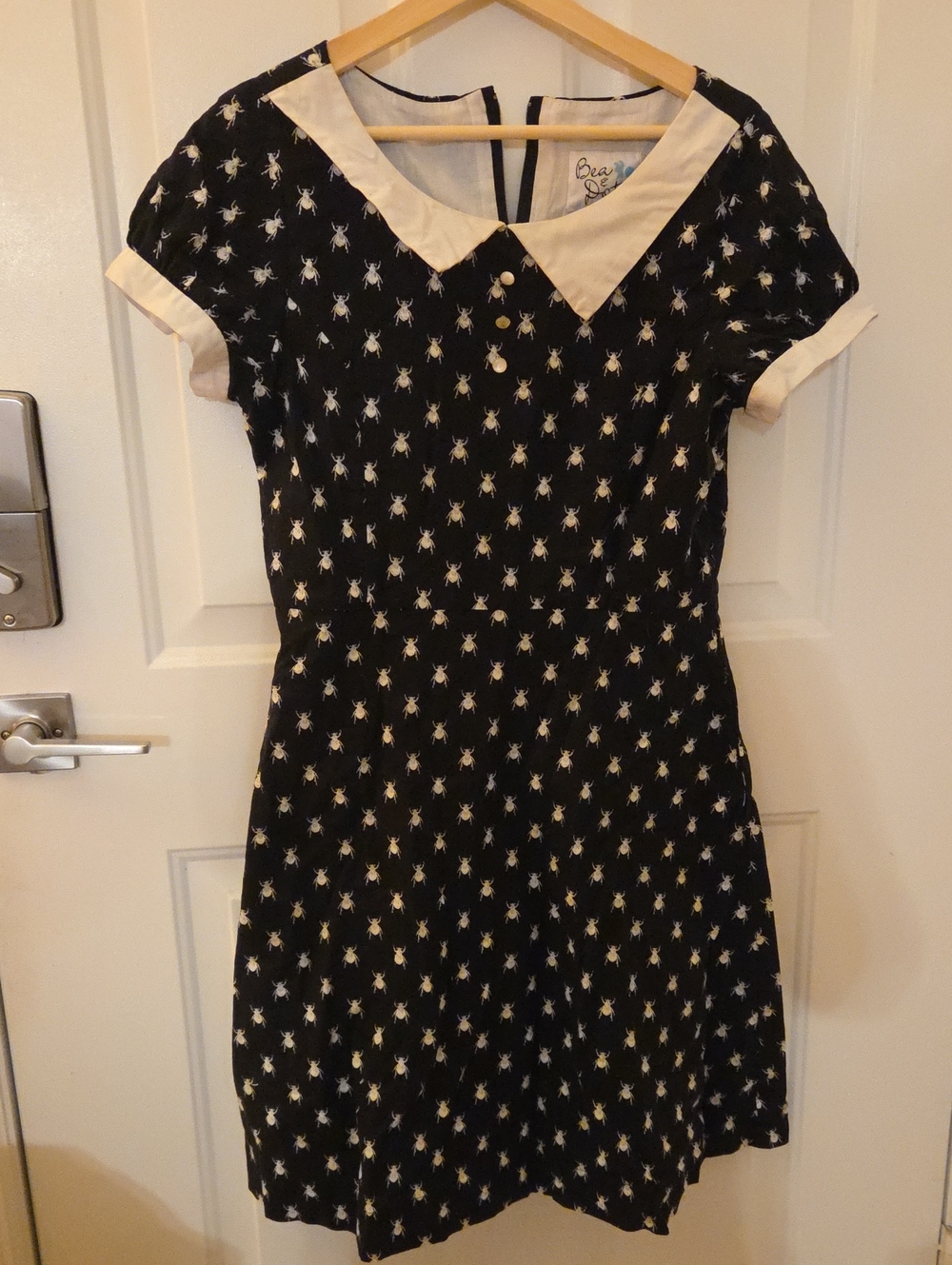 Modcloth Bea & Dot Beetle Print Black and Cream Peter Pan Collar Dress
